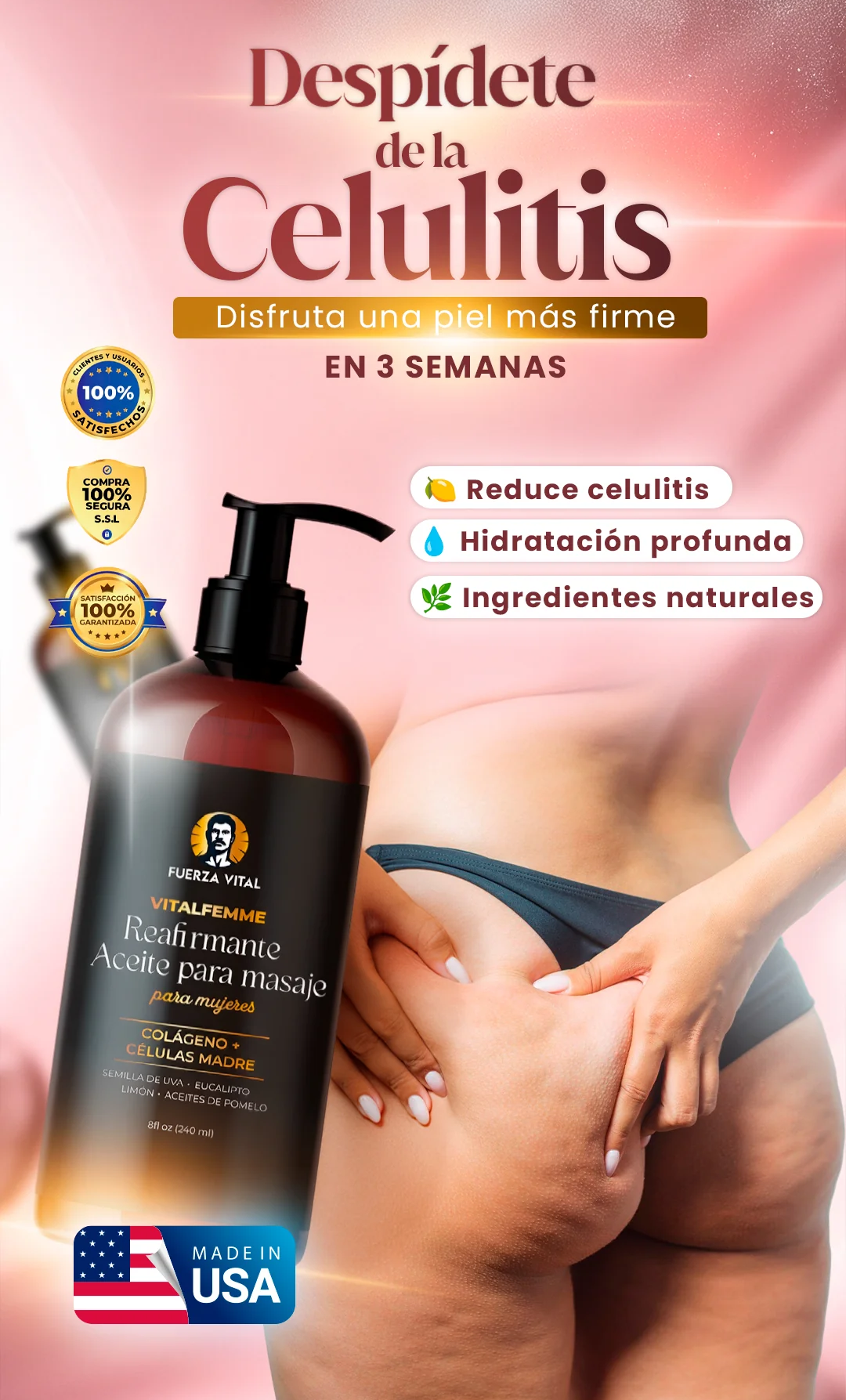 M3 Naturals® Aceite Anticelulitis Con Colágeno + Células Madre
