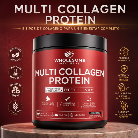 Proteína en Polvo Multicolágeno Hidrolizado Wholesome Wellness (Tipo I II III V X)